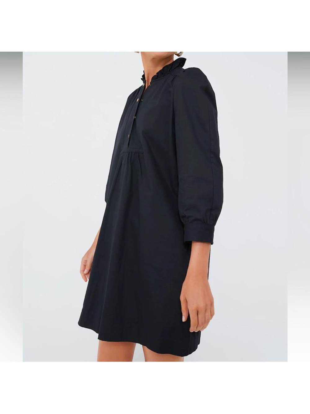 Tuckernuck Pomander Place Claiborne Button Down Shift Puff Sleeve Black Dress - Picture 2 of 11